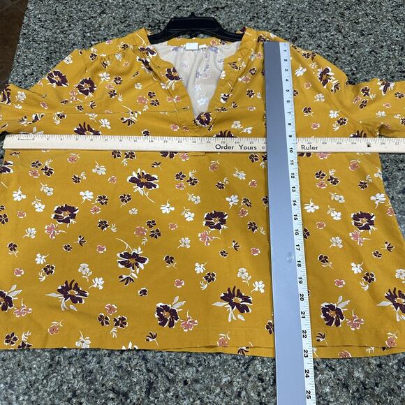 Gap Blouse Womens 2XL Yellow Purple Floral Long Sleeve Rayon Pullover Top V Neck - Picture 3 of 8